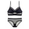 Women Bra See-through Mesh Back Closure Striped Spaghetti Strap Breast Support Padded U-shaped Back Brassiere Inner Wear Clothes