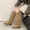 Fashion Pointed Toe Women Knight High Boots Designer Belt Buckle Platform Heel Shoes Autumn Winter Thick Heel Ladies Long Booties