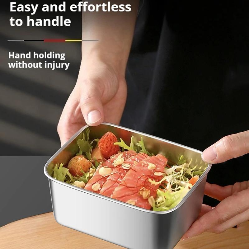 4Pc Stainless Steel Food Storage Containers Set Thickened Leakproof Stackable For Fridge Freezer And Pantry Organization