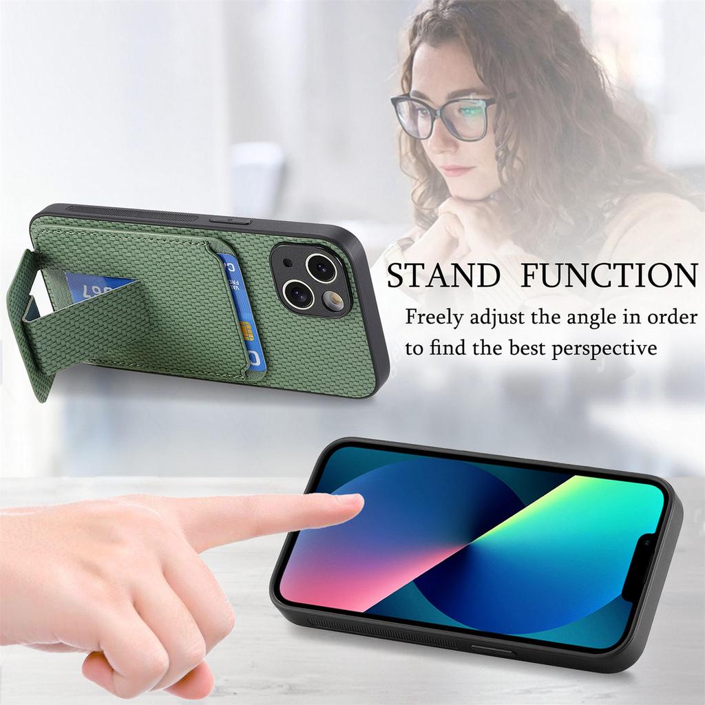 C1-11 for iPhone 13 6.1 Inch Case Leather Coated TPU Phone Protector with Kickstand and Card Slot