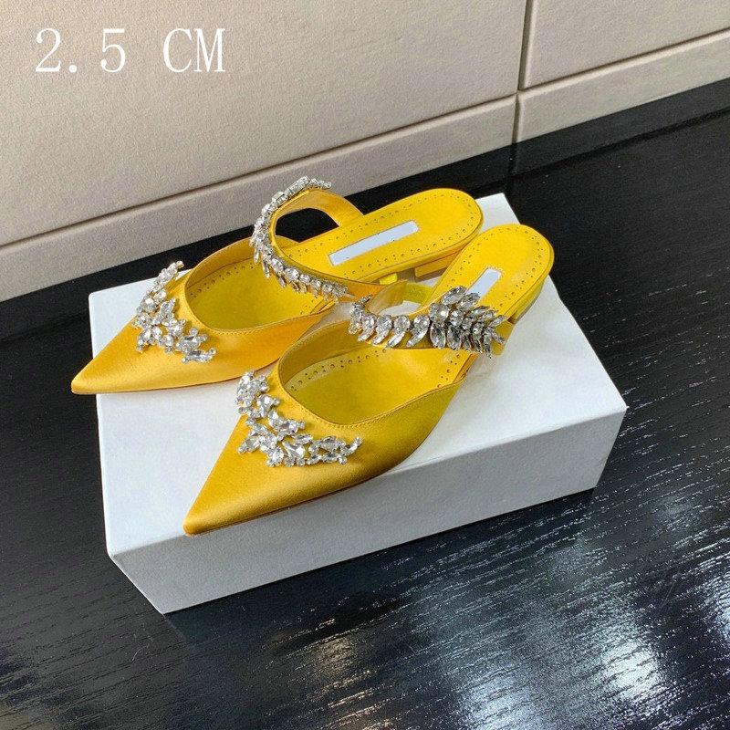 Luxury Crystal Slipper Wheat-Ear Rhinestone Pointed Sandals Silk Satin Covered Head High Heels Slippers Woman