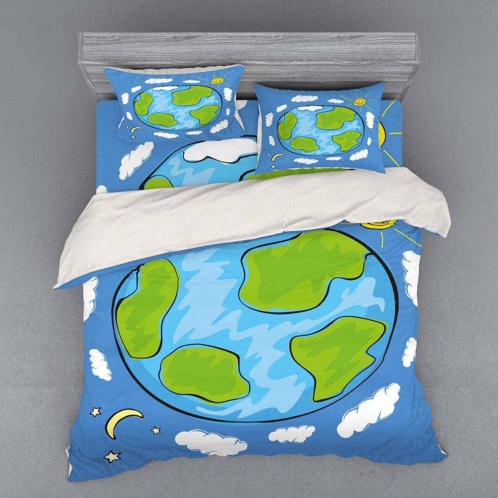 Earth Duvet Cover for Kids Boys Girls Teens Lightweight Down Quilt Covers Bedroom Decor 2 Pillowcases 1 Duvet Cover No Comforter