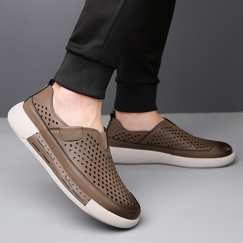 Sommer Herresandaler Ekte Lær Herre Fritidssko Utendørs Herre Lærsandaler for Menn Strandsko Romerske herresko