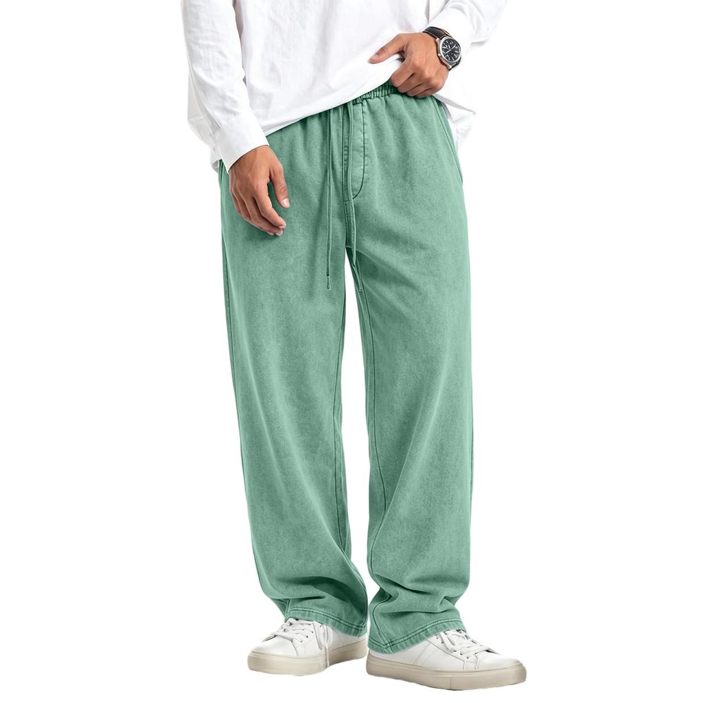 Men's Washed Knit Casual Pants Drawstring Waist Pockets Relaxed Fit Jogger Sweatpants for Everyday Wear