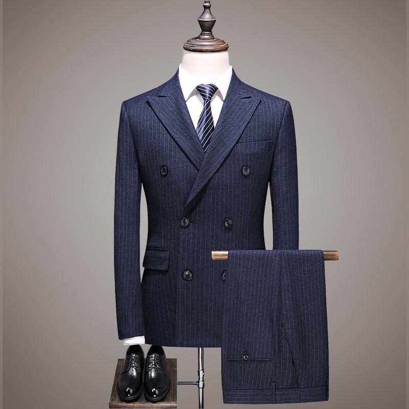 Korean Style Slim Fit Striped Men's Suit Set - Casual Blazer Jacket for Weddings and Professional Wear