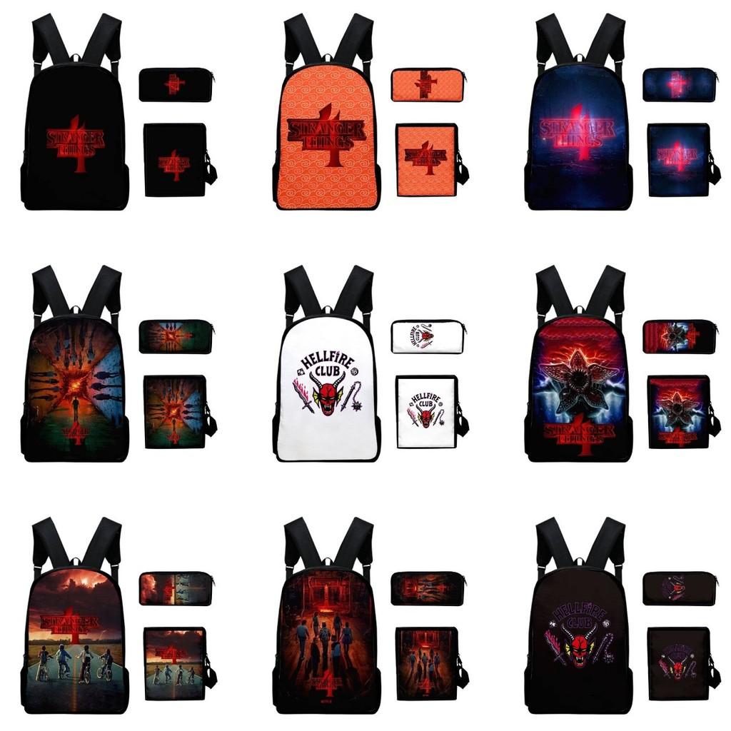 Anime Style Three-piece Backpack Set For Kids With Geometric Pattern And Pencil Case