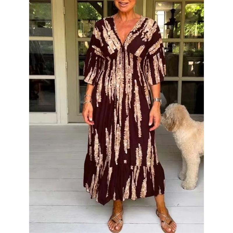 Summer Fashion V-neck Dress Women's Printed Dress Fashionable and Elegant Dress