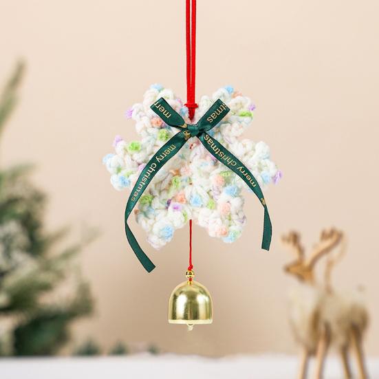 Christmas Crochet Pendant Snowflake Hanging Decoration Xmas Tree Ornament with Jingle Bell for Festive Home Living Room Decor