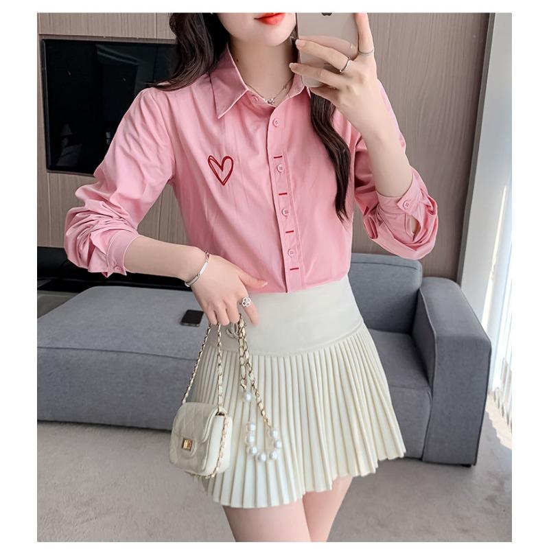 Temperament Light Luxury High-end Embroidered Cotton Shirt for Women's Fashionable Age-reducing Long-sleeved Shirt