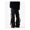 American retro corrugated multi-pocket strap jeans niche design heavy industry loose straight tooling trousers