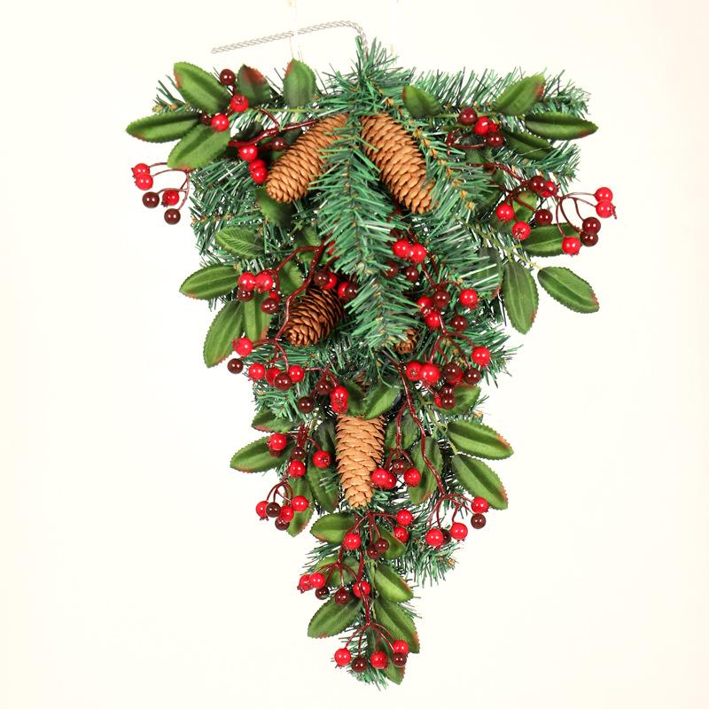 Hong Yu Green PVC Pine Cone & Red Berry Upside-Down Christmas Tree Decoration