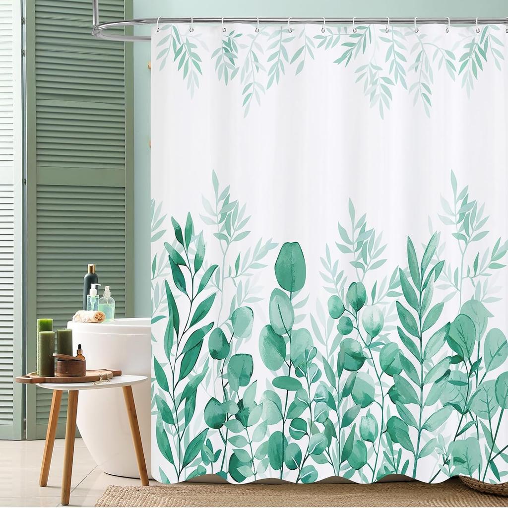 Purple Eucalyptus Shower Curtain, Plant Leaves Fabric Cloth Shower Curtains for Rustic Vintage Bathroom Decor