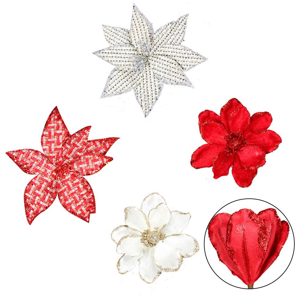 Christmas Flower Glittering Decoration 2026 Simulation Flower Christmas Garland Tree Hanging Pendant For Home Outdoor Decor