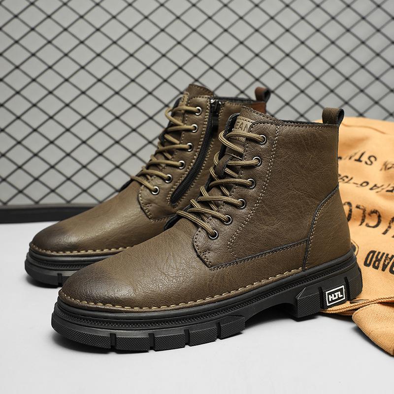 

New versatile casual leather shoes autumn new men s platform casual men s shoes sports student trend board men s shoes 46 хаки