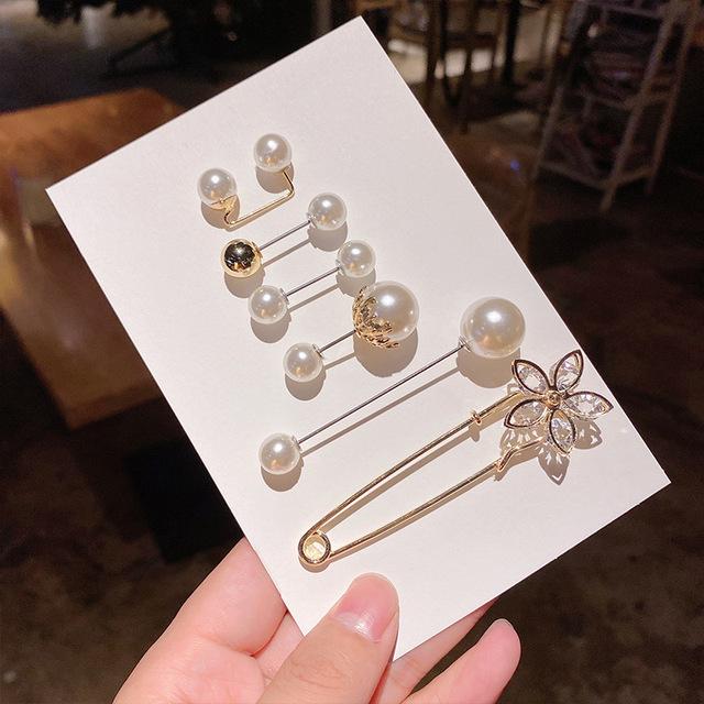 5 /10pcs /Pack Enamel Pins Pearl Neckline Brooches Small Collar Lapel Scarf Buckle Pin Fixed Clothes Invisible Brooch Jewelry Sets