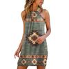 Women's Fashion Summer Printed Strapless Hanging Neck Sleeveless Dress