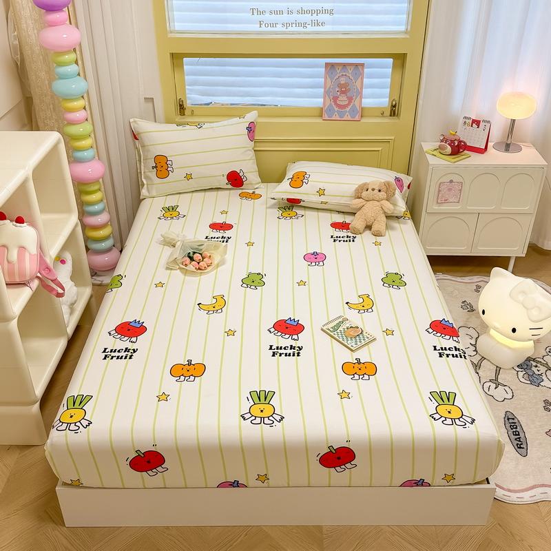 100% Cotton Bedsheets Cartoon Style Fitted Sheet For Kids Room Skin-Friendly Mattress Cover (No Pillowcase)