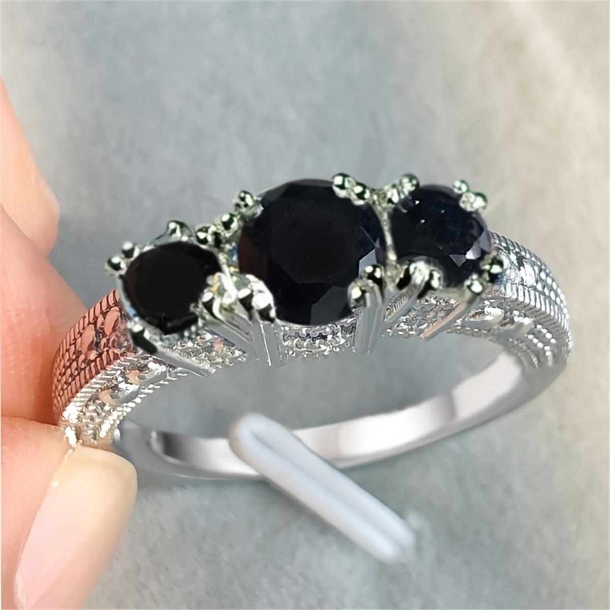 Винтажное кольцо с черным искусственным кристаллом для женщин — фото 3