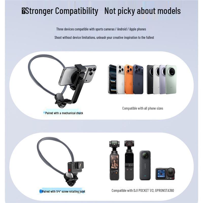 Hands-Free Vlog Neck Holder: Anti-Shake Sports Camera Chest Mount for Live Streaming & Video Recording
