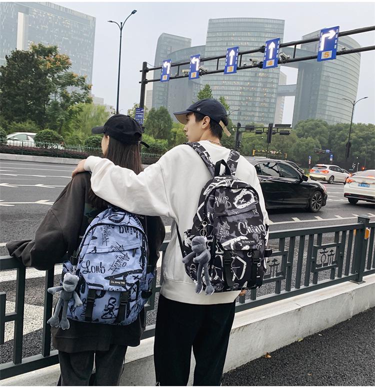 Trendy Harajuku-Style Graffiti Backpack for Students - Large Capacity, Unisex, Perfect for High School & College