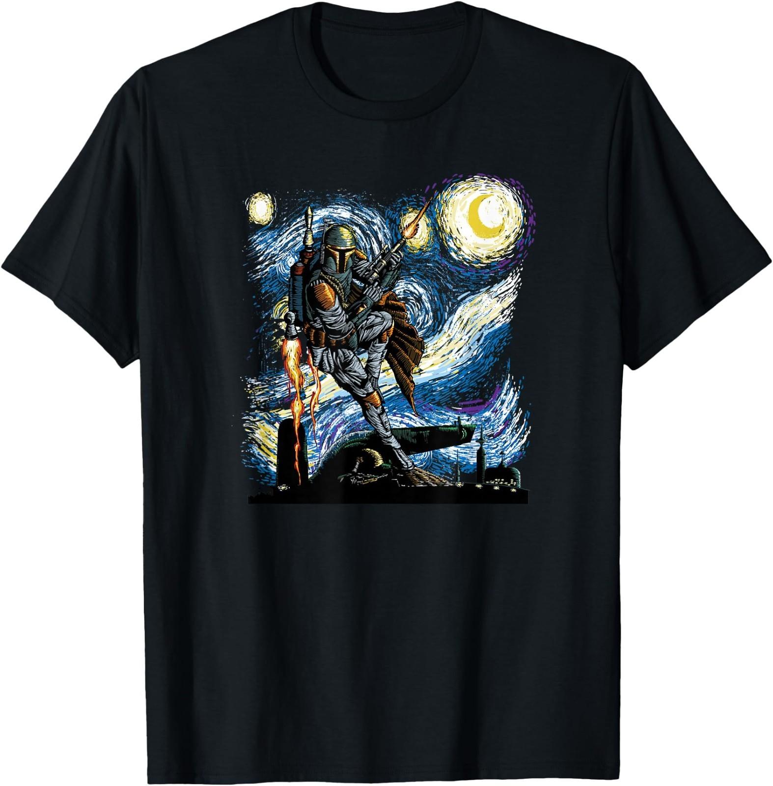 Star Wars Classic Boba Fett Van Gogh s Starry Night Painting T-Shirt XXXXL