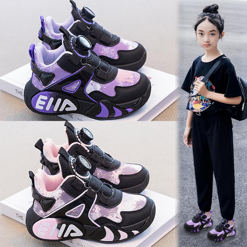 Rotating button girls shoes autumn new children's basketball shoes sports older boys velvet cotton shoes tide