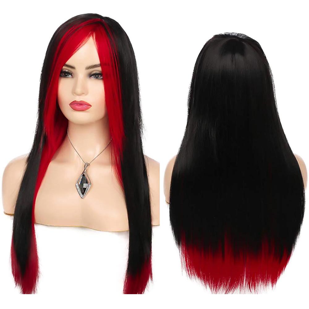 HAIRJOY Synthetische Haar Pruiken voor Vrouwen Lange Rechte Pruiken Zwart Rood Grappige Pruiken voor Dagelijks Kostuum Feest Cosplay Pruik