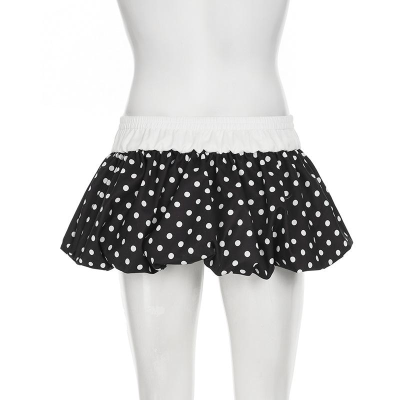 Casual Polka Dot Bud Skirts Fashion Contrast Color Gentle Sweet Mini Skirts For Girls Cute Elastic Waist Bottoms Spring