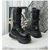 Women's Genuine Leather Platform Punk Spice Girls Short Functional Wind Medium Boots 7cm