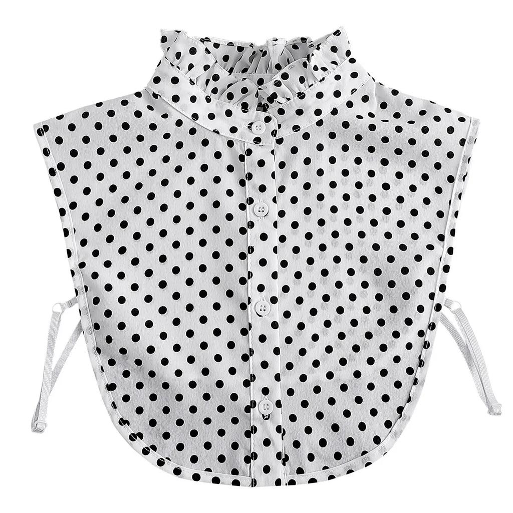 Brown/Polka Dots Shirt Detachable Collor for Mens and Women Lapel Stand Button Fake Collar Female Casual Sweater False Collar