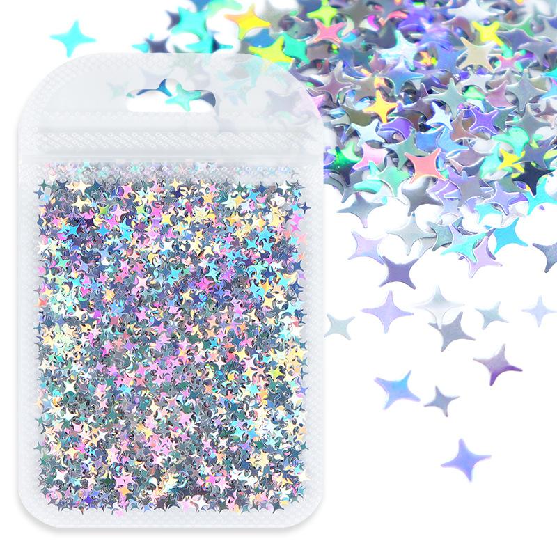 Holografische Vierzackige Stern-Nagelpailletten Laser-Flocken DIY-Maniküre-Design Nagelkunst-Dekorationen Zubehör