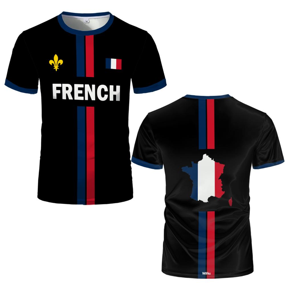 French Flag Printed Football T-shirt Breathable Sports Jersey Street Tops Unisex Casual Graphic Tee