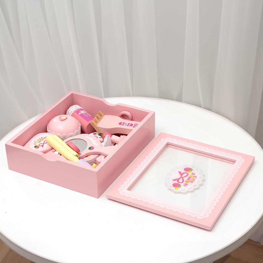 Play Wooden Makeup Box Pink Design Children Educational Development Toys Gift