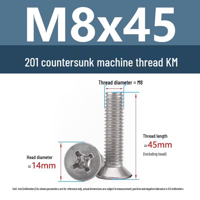 Stainless Steel Phillips Countersunk Machine Screws M2-M5, Flat Tail, Full Thread