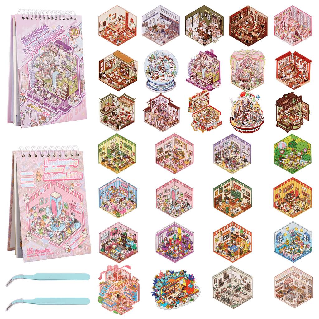 Scene Sticker Book Stress Relief 3D Sticker Scene Set Stimulate Imagination 3D Miniature Landscaping Books for Children Birthday