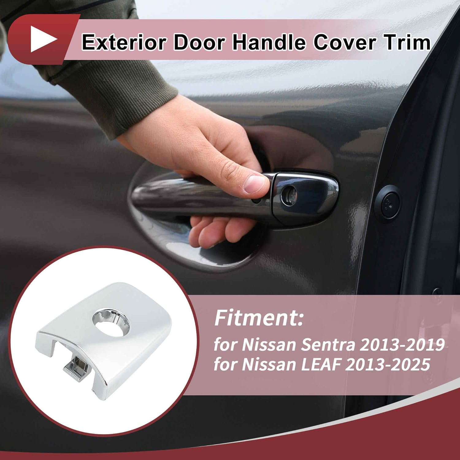 Front Left Exterior Door Handle Cover for Nissan Sentra 2013-2019, for Nissan LEAF 2013-2025 Door Handle Cover No.806469N00A Silver Tone ABS