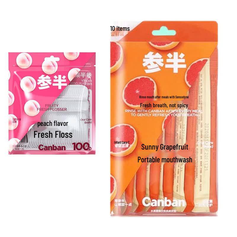 Semi-Permanent Peach Dental Floss & Grapefruit Mouthwash Set