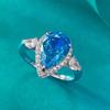 Xiancan Jewelry European & American Cross-border S925 Silver Ring: 7x11 Pear-shaped Aquamarine & High Carbon Diamond, Women's White Gold Band
