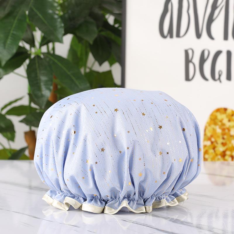 Women's Dual-Layer Waterproof Thickened Foldable Bath Cap - High-Elastic, Adult Size, Quick-Drying