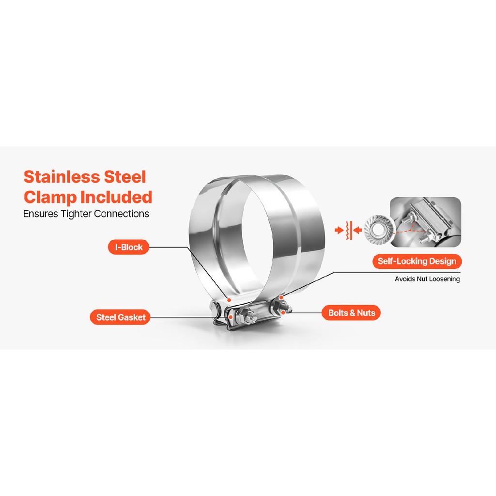 SucceBuy Elbow Exhaust Tip Chrome Turn Down Exhaust Tip w/ Clamp for Truck Car Chrome Structure for High Temperature Resistance