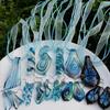 Trendy Blue Glass Ribbon Pendant Necklace & Earring Set - Perfect Seaside Vacation Accessory.