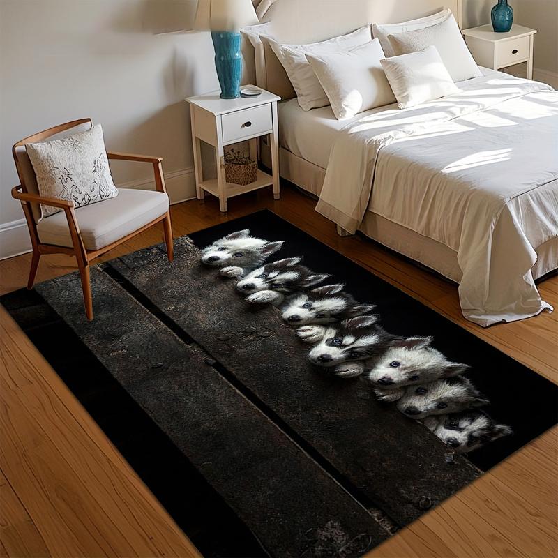 

Nordic Cute Puppy Rug 3D Husky Pattern Retro Black Background Stain-resistant Carpet for Living Room Bedroom Minimalist 40x60CM