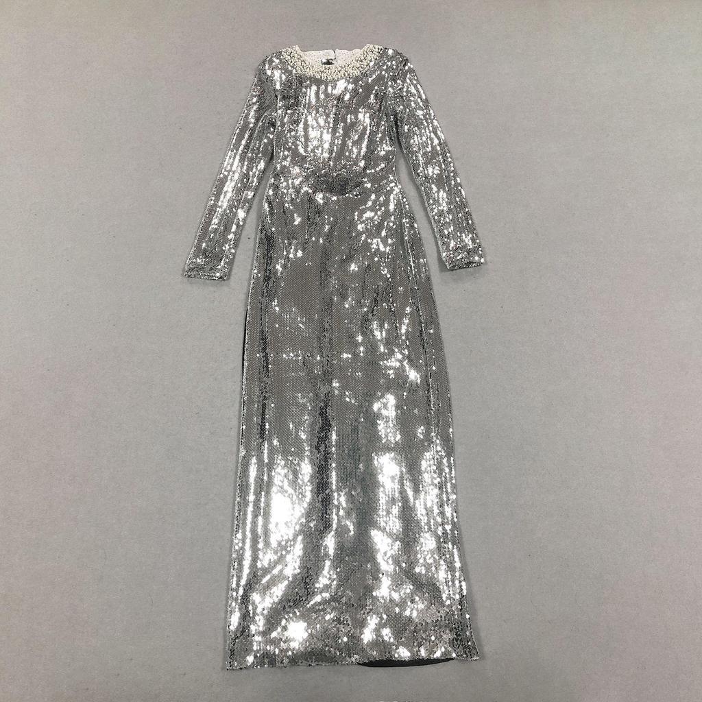 Zilver-Grijze Pailletten Slim Fit Damesmode - Herfst/Winter Collectie 2025