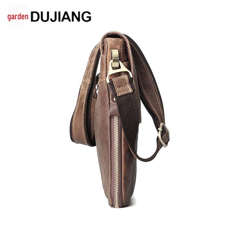 Men's Vintage Genuine Leather Vertical Crossbody Bag - Large Capacity, Vegetable Tanned Shoulder Bag