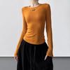 Women's Grey Round Neck Slim Fit Long T-Shirt - 2025 Autumn/Winter Collection
