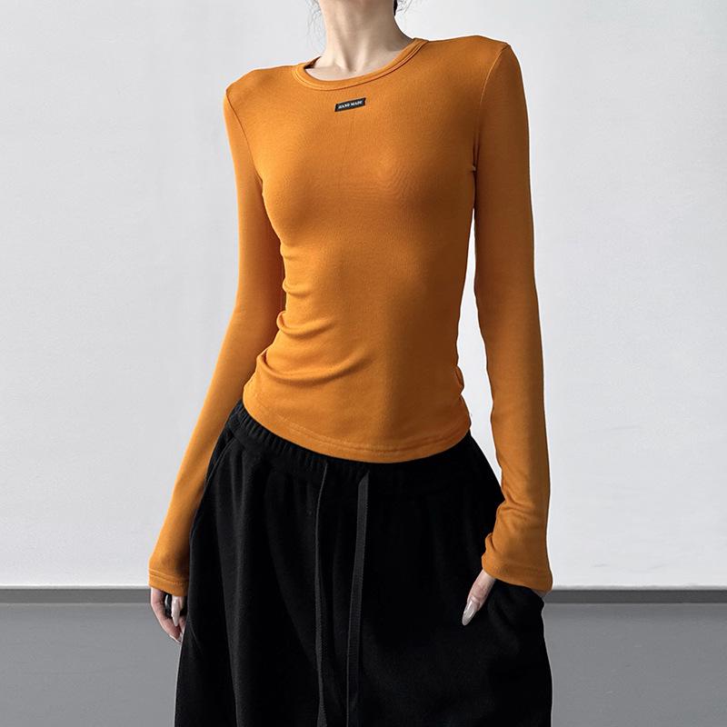 

2025 Winter Women s Slim Fit Long Sleeve Round Neck T-shirt: Stylish Thinning Base Layer for Autumn/Winter Small оранжевый