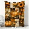 2D Flat Printing, 1pc, Autumn Pumpkin Floral Patchwork Theme, Stylish Small Throw Blanket, Nap Blanket, Lightweight Fabric, Multifunctional, Gentle An