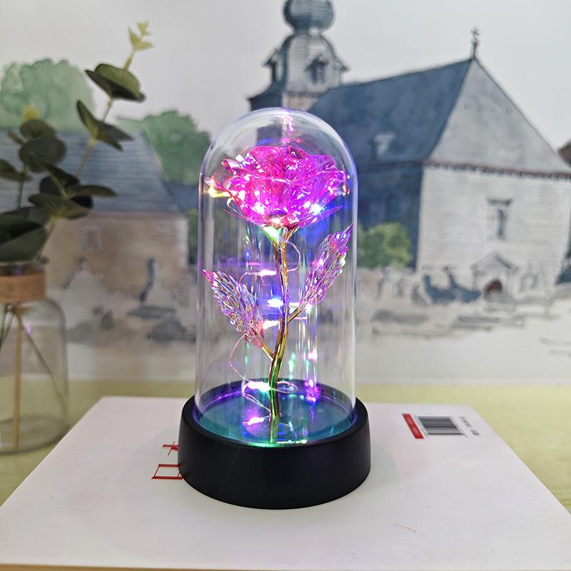 Artificial Glass Flower with Eternal Rose of the LED Light for Women Beauty and Beast Rose Birthday Gifts for Girls Christmas