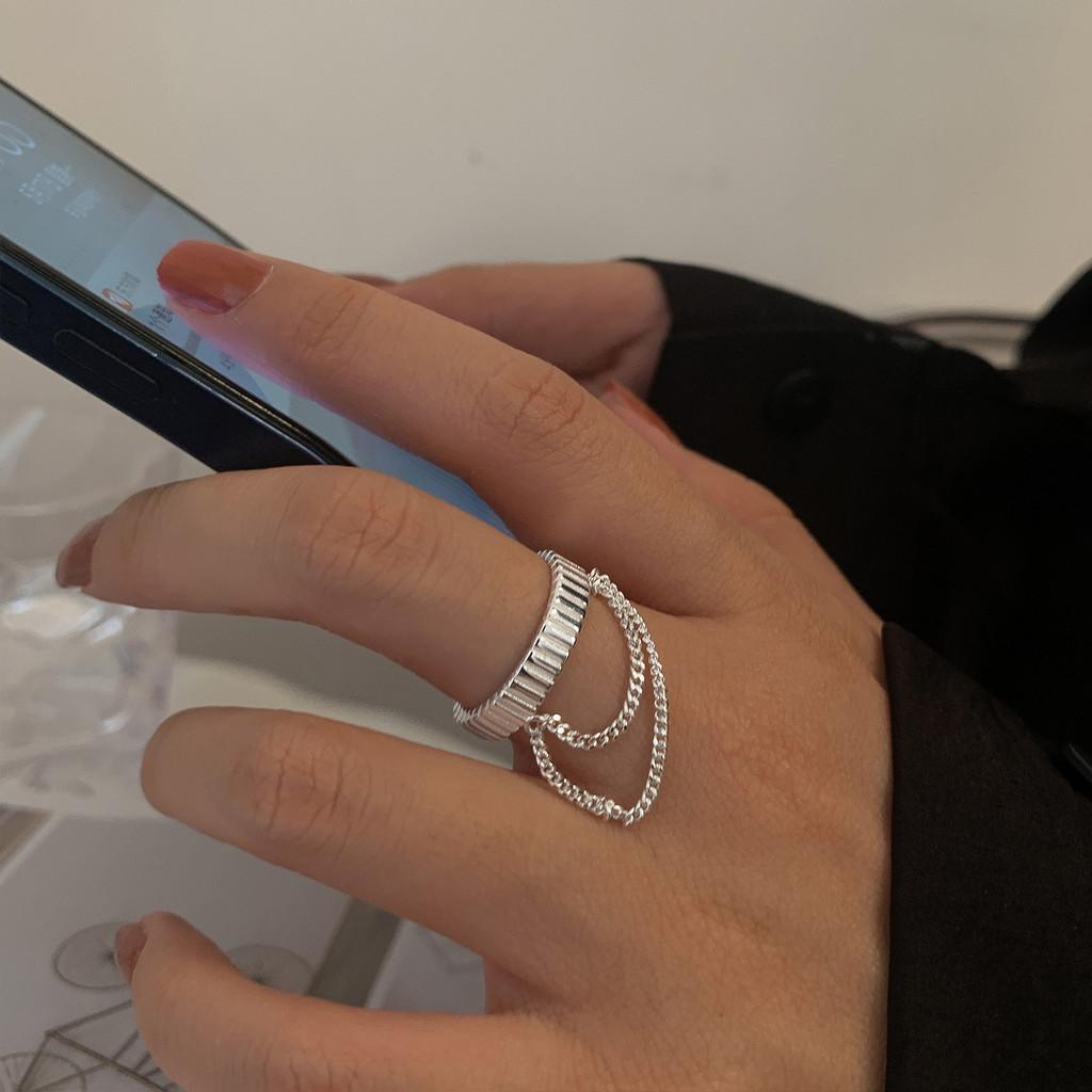 Sterling Chic 925 Silver Open Ring With Geometric Pattern For Women Elegant Casual Wear