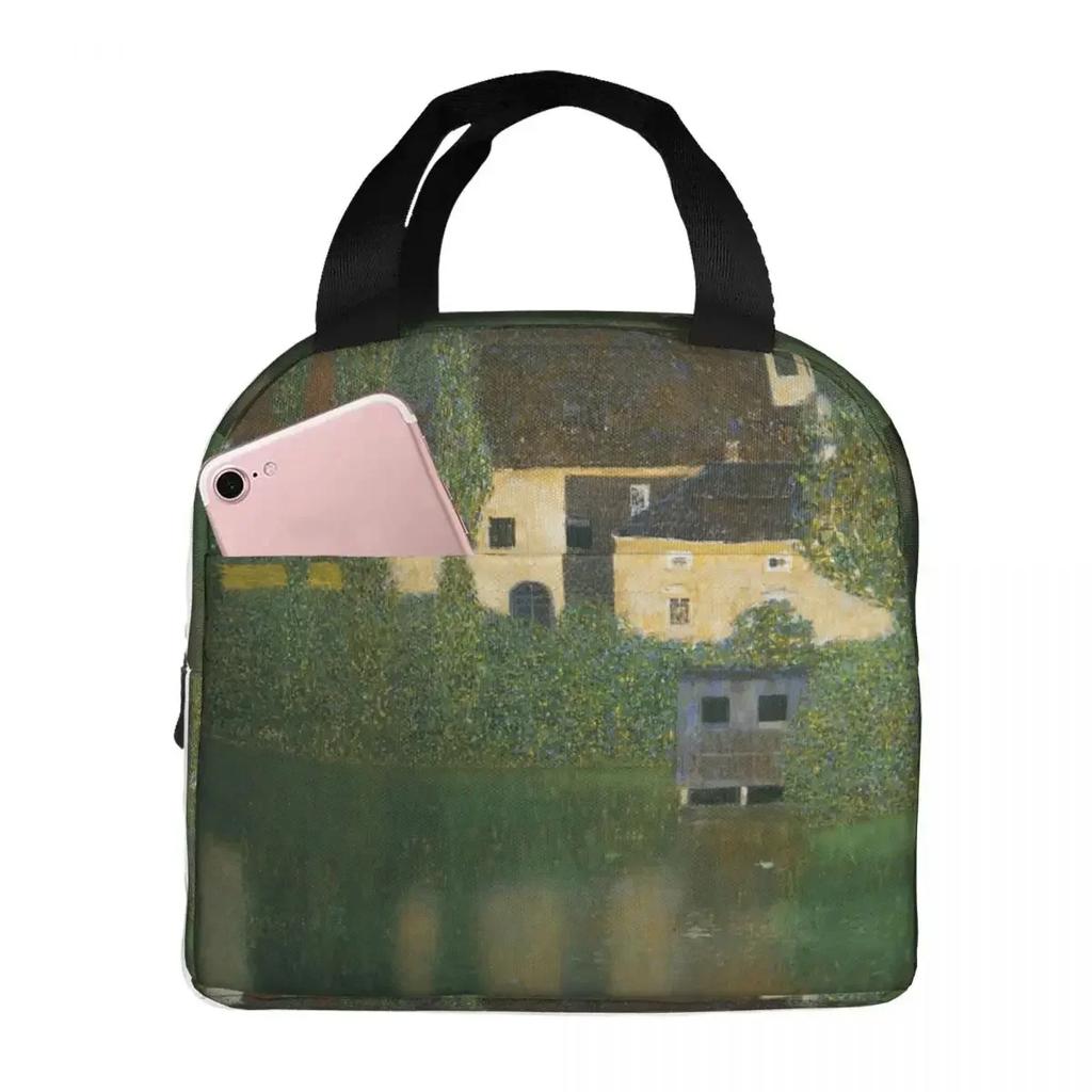 Gustav Klimt Boschetto di Faggi Borsa Termica Pranzo per Donne Bambini Scatole Cibo Portatili Lunch Box Termico Borsa a Tote